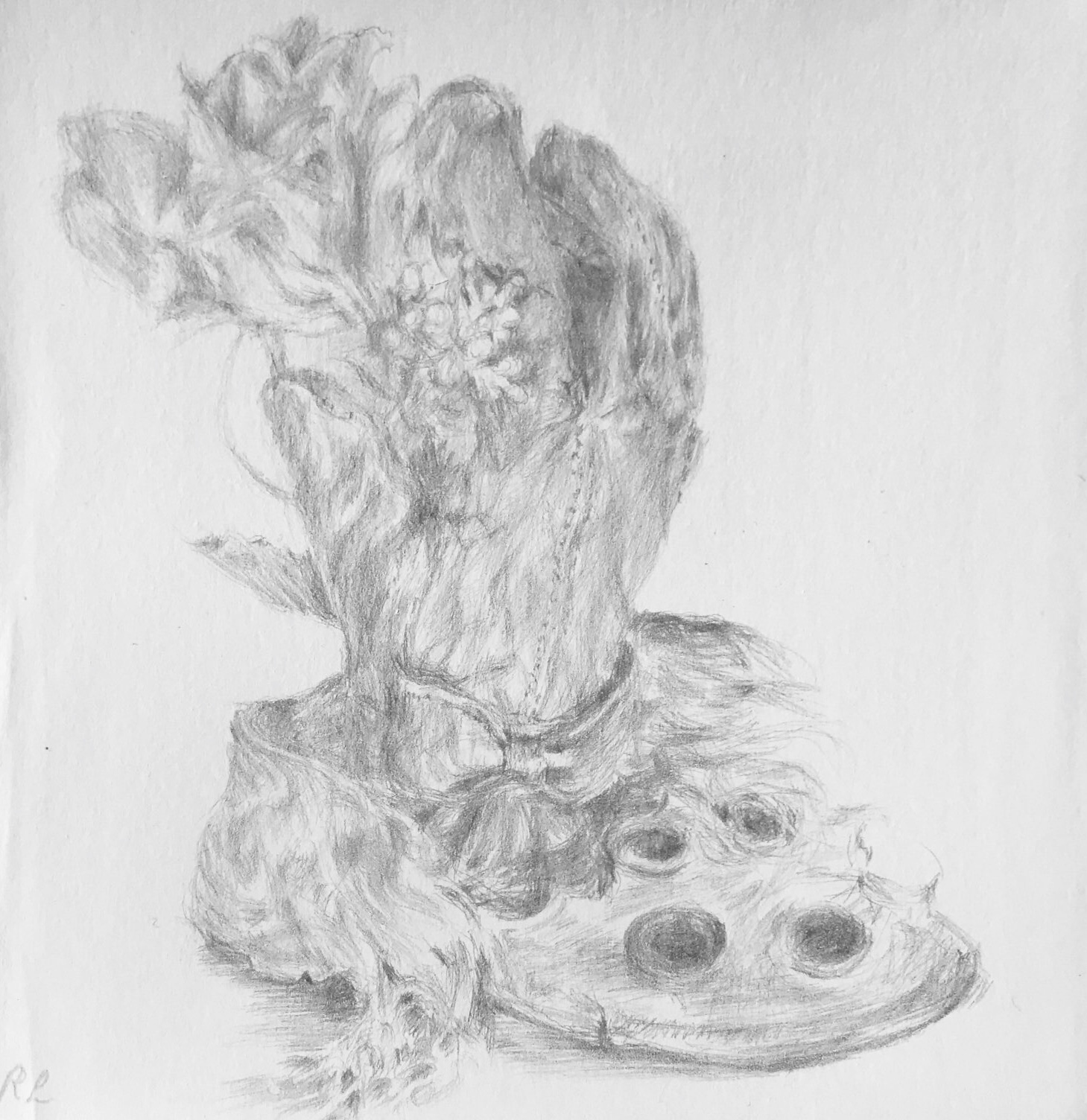 Rose Lodge, 'Endings', 2019, Silverpoint on prepared paper, 14x14cm.