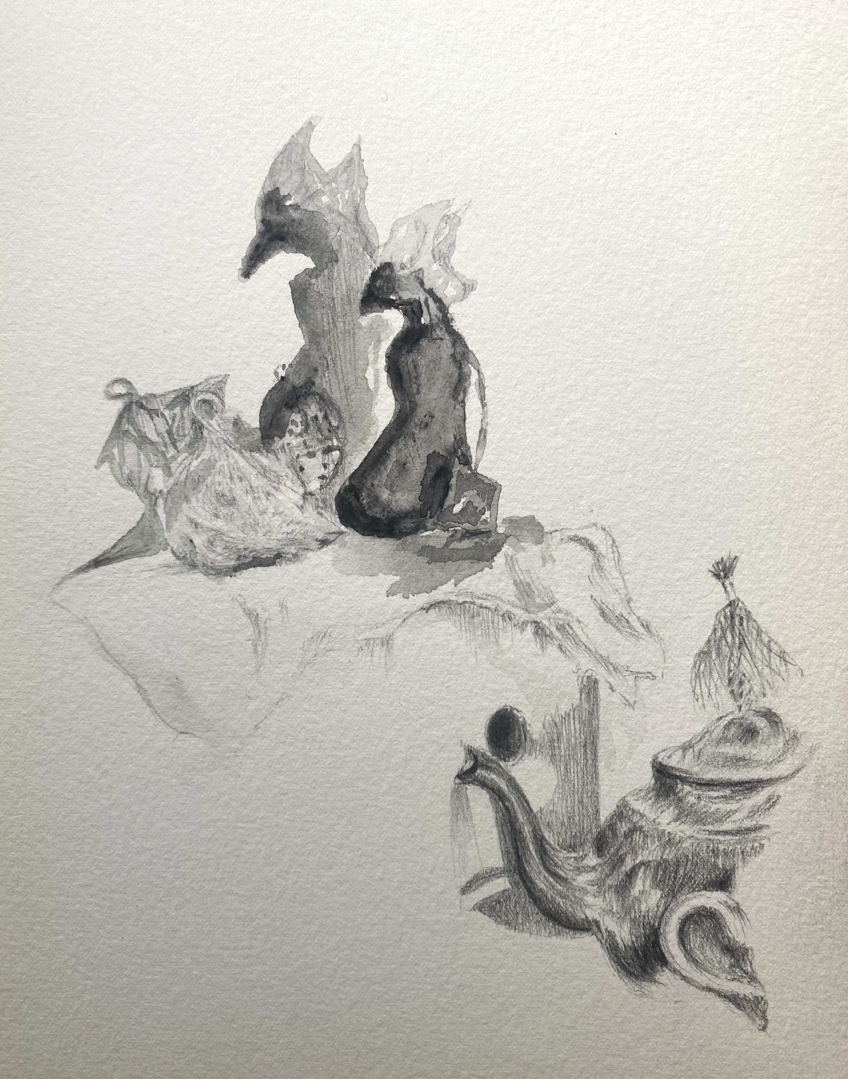 Rose Lodge, 'Speak and I Will Listen', 2022, Ink and pencil on watercolour paper.