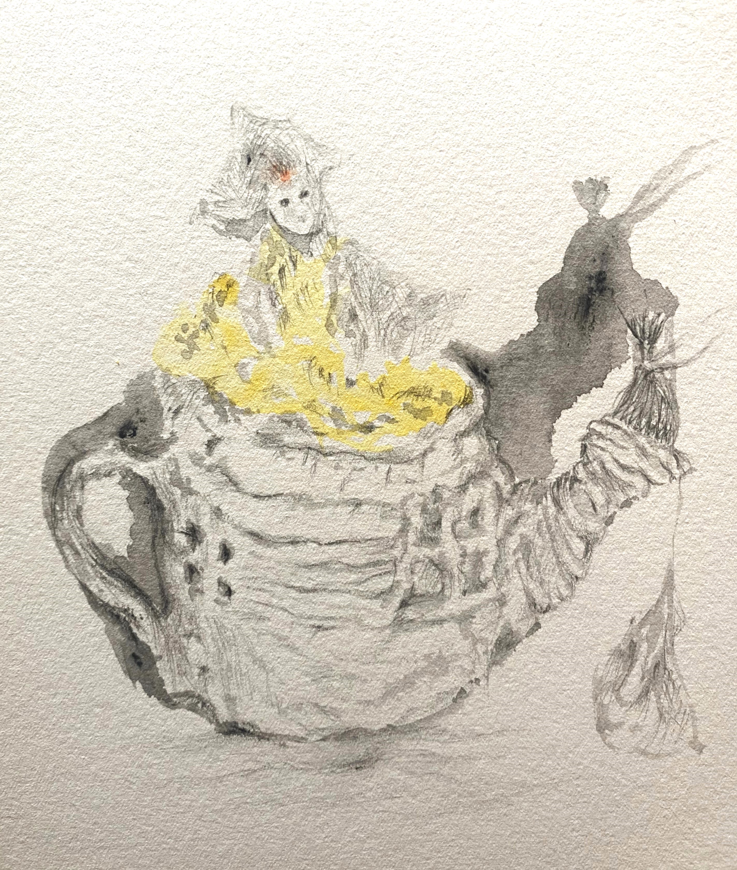 Rose Lodge, 'Cammy's Teapot Trip', 2022, Ink, Gouache and pencil on watercolour paper.